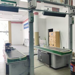 Módulo de 2 Cajas Registradoras Comerciales con Mostrador y Estructura Superior